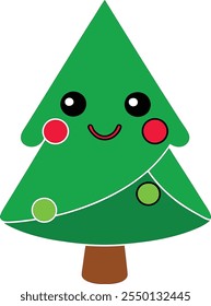 christmas tree, cartoon style, Vector illustration. 