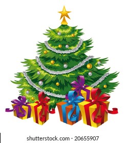Árbol de Navidad.  Dibujo aislado de dibujos animados y vectores.