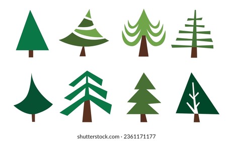 Christmas tree, cartoons set. Vector illustration