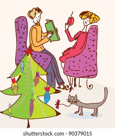 Christmas tree for cat funny cartoon