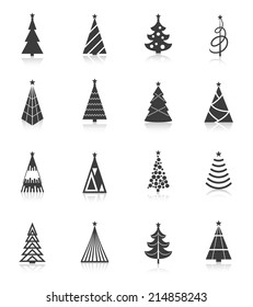 Christmas tree celebration holiday black silhouette icons set isolated vector illustration