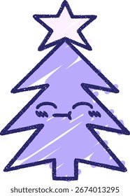 Dibujo de tiza de árbol de Navidad en color neón brillante