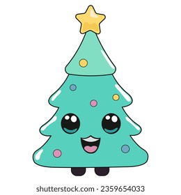 Christmas tree character in color. Vector illustration