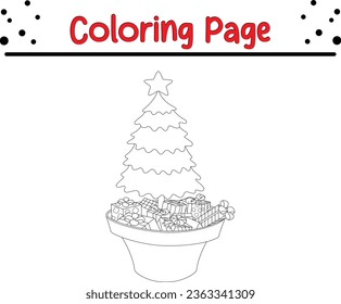 página de coloreado de caracteres de árbol de Navidad para los niños. Ilustración vectorial en blanco y negro sobre fondo blanco.