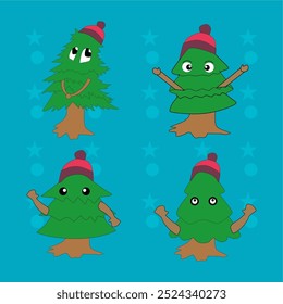 Christmas Tree character, Christmas elements. Vector illustration