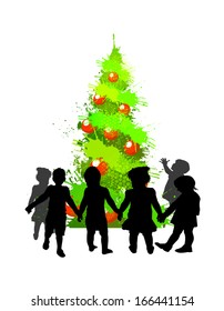 Christmas tree with children. Vector