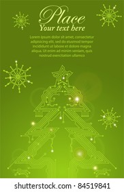 Christmas Tree from circuit board with Digital Snowflake, element for design, eps10 vector illustration