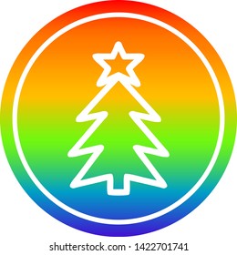 christmas tree circular icon with rainbow gradient finish