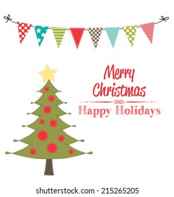 Christmas tree clip art with banner or bunting on transparent background for scrapbooking or cards, vector format