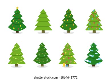 Colección de árboles de Navidad. Diferentes árboles de año nuevo. Conjunto de decoración de diseño de vectores