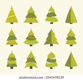 Christmas tree collection with flat design. celebrate elements.