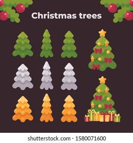Christmas tree collection. Holiday flat illustration