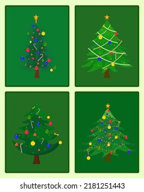 Weihnachtsbaumkollektion, modernes Flachdesign. Kann für gedruckte Materialien verwendet werden - Flyer, Poster, Visitenkarten oder für das Web.