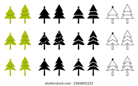 christmas tree collection, simple and modern flat style vector design isolated on white background.