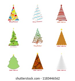 Christmas tree collection. Vector colorful Christmas tree illustrations for background, card, banner design.