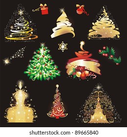 Christmas tree collection. Vector illustration.