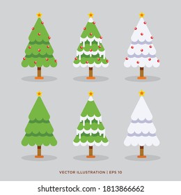 Christmas Tree Collection Vector Illutration Design Element Perfect For Holiday, xmas, New Year. Printed materials - leaflets, posters, business cards or for web. EPS 10