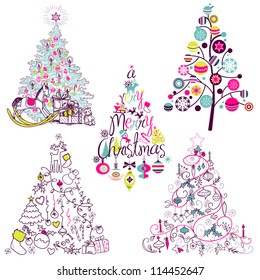 Christmas tree collection  Vintage  retro  cute  calligraphic    all type hand drawn trees