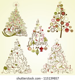 Christmas tree collection. Vintage, retro, cute, calligraphic - all type of hand drawn trees