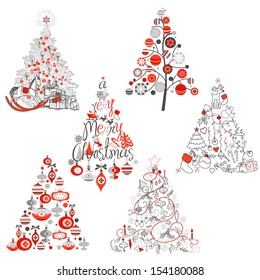 Christmas tree collection. Vintage, retro, cute, calligraphic - all type of hand drawn trees 