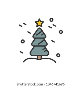 Christmas tree color icon. Holiday symbol. New year celebration. Moments, details and festive decorations. Christmas and New Year holidays concept. Isolated vector illustration 