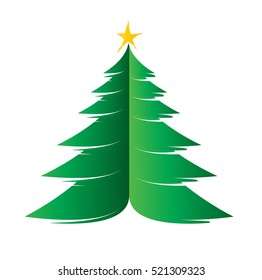 Christmas tree, color illustration, with a star. Simple modern abstract design, graphic element vector.