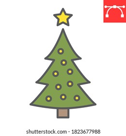 Christmas tree color line icon, merry christmas and xmas, fir tree sign vector graphics, editable stroke filled outline icon, eps 10