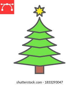 Christmas tree color line icon, merry christmas and xmas, fir tree sign vector graphics, editable stroke filled outline icon, eps 10