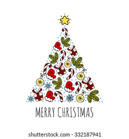 Christmas tree color sketch icons vector illustration. Christmas background.