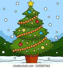 Christmas Tree Colored Cartoon Illustration