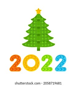 Christmas tree and colored numbers 2022. New Year, anti-stress toy. Vector illustration