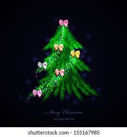 Christmas tree with colored ribbons
