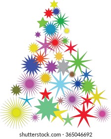 Christmas tree with colored stars- vector illustration 