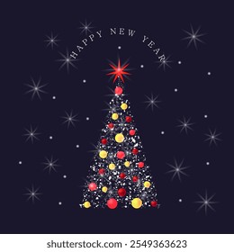 Christmas tree with colorful balls. Christmas card. Vector image.