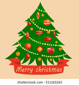 Christmas tree. Colorful cartoon hand drawn vector illustration