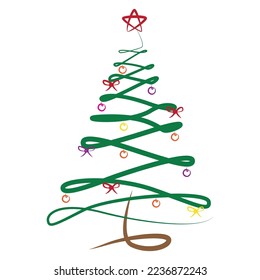 Christmas tree with colorful decorations and ornaments asset vector illustration