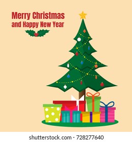 Christmas tree with colorful and present boxes