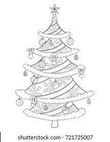 Christmas tree coloring book isolated on white.