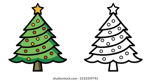 Christmas Tree Coloring Book For Kids. Christmas Coloring Pages Printable Vector Illustration Design
