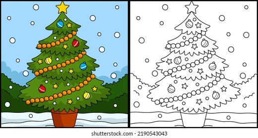 Christmas Tree Coloring Page Colored Illustration