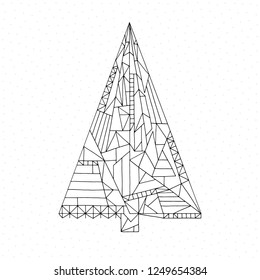 Christmas tree coloring page. Hand drawn abstract winter holidays vector illustration. Xmas background in modern style.