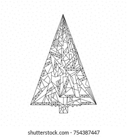 Christmas tree coloring page. Hand drawn abstract winter holidays vector illustration. Xmas background in modern style.