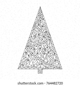 Christmas tree coloring page. Hand drawn abstract winter holidays vector illustration. Happy New Year background in modern style.