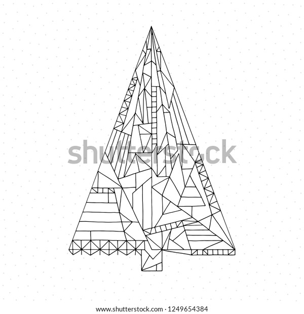 christmas tree coloring page hand drawn stock vector