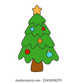 Christmas tree coloring pages for kids. Trace and color Christmas tree. Christmas tree isolated on white background. Kindergarten and preschool worksheets printable for kids. 