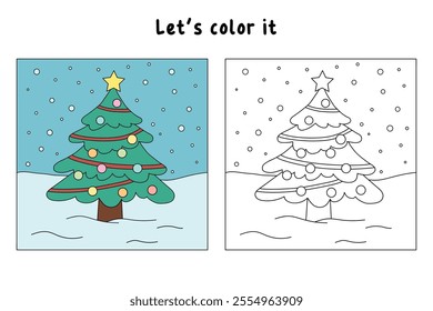 Christmas tree coloring pages for kids. Trace and color Christmas tree. Holiday seasons worksheet printable for kids. Christmas worksheet.