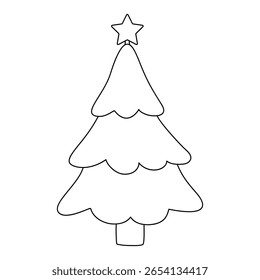 Árvore de Natal colorir páginas para crianças. Trace e cor árvore de Natal. Árvore de Natal isolada sobre fundo branco. Atividade de natal divertida para creche e pré-escola planilhas imprimíveis.