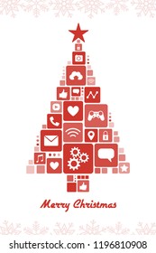 Christmas tree composed of app icons: internet, technology and celebration concept