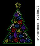 Christmas tree composed of bright neon ornaments