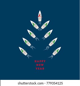 Christmas tree concept made by sailboats. Happy new year. Top view.